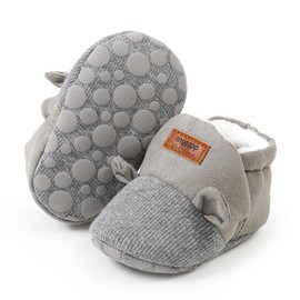 YWY Baby Boys Girls Adjustable Slipper Shoes Anti-Slip Soft Sole Cotton Kint Crib Shoes Cartoon Moccasins with Cap (0-6 Months Grey)