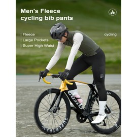 INBIKE Cycling Bib Pants for Men, 3D Padded Fleece Lined Road Bike Pants, Thermal Bicycle Biking Bibs Tights with Pocket Black Medium