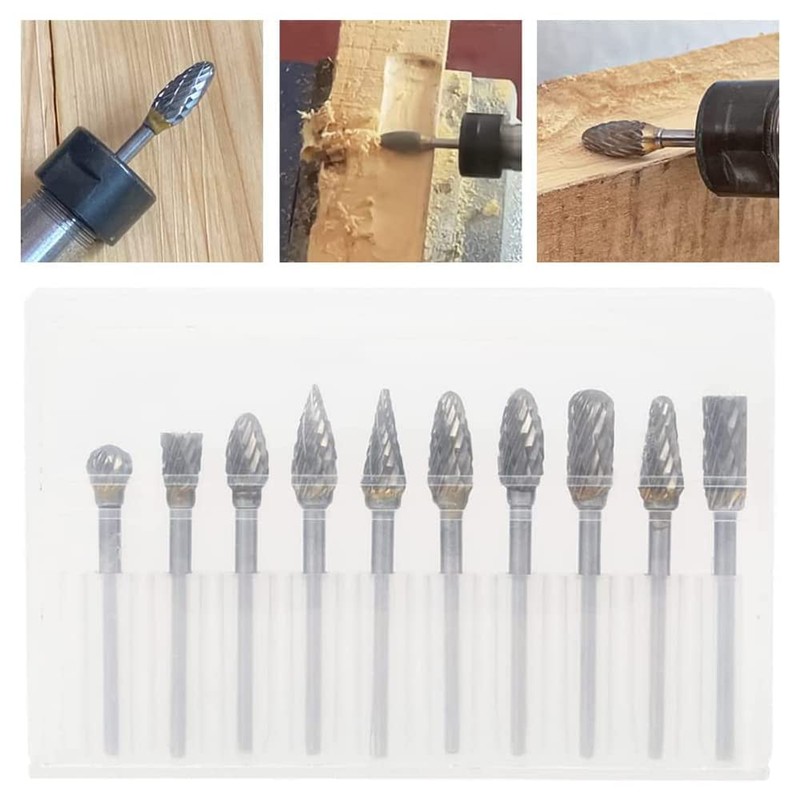 Gasea 10pcs 1/8”(3mm) Shank Rotary Burr Double Cut Tungsten Carbide