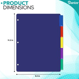 Darice 5-Tab Plastic Dividers 15 Pcs - Binder Dividers with Tabs - Multicolored Plastic Divider for 3 Ring Binder - File Organization – Ideal for School, Office