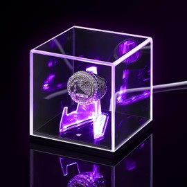 Colingmill Acrylic Championship Ring Display Case with LED Light 7 Color Clear Ring Holder UV Protected Light up Display Box for Sports Basketball Baseball Christmas Souvenir Memorabilia Gift