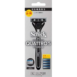 Chic Schick Quattro 5 Titanium Combo Pack (Holder with Blade) + 4 Replacement Blades, 5 Blade Razor Shaving, German Replacement Blade 1 Piece (x1)
