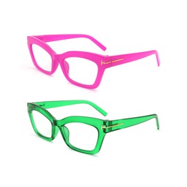 HoouMoou Oprah Reading Glasses for Women Stylish Designer Blue Light Blocking Readers with Spring Hinge(Pink + Green, 3.0x)