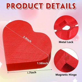 Marsui 4 Pcs Wooden Heart Shaped Box Red Valentines Heart Flower Boxes with Magnetic Hinged Lid 3.9 x 3.7 x 1.58 IN Small Wood Jewelry Treasure Chest for Storage Display Birthdays Wedding Crafts Gift