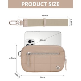 Sunpour Quilted Nylon Wristlet Wallet for Women,RFID Wallet with 3 Zipper Pouches,Wristlet & Phone Organizer for Daily Use, Camel, Small