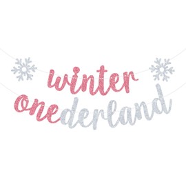 Winter Onederland Banner, Miss Onederful, Sweet Little Snowflake, Winter Theme 1st Birthday Party Decorations Pink Glitter