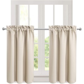 Aquazolax Tier Curtains for Small Windows, Black Out Rod Pocket Room Dareknging Window/Door Short Café Curtains, 2 Panels in Beige, Narrow 28 x 36 inch (WxL)