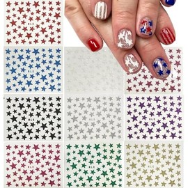 Star Nail Art Stickers Independence Day Nails Stickers 3D Self Adhesive Laser Star Nail Decals Holographic 10 Sheets Shiny Colorful Stars 4th July Nail Supplies Design for Women Manicure DIY