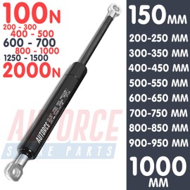 Universal Gas Struts Springs Heavy Duty Shock Absorber With EYELET Heads Force From 100N to 2000N, Open Length From 150MM to 1000MM AUTORCE Lift Support System (600 (N), 200MM)