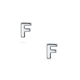 ABC Minimalist Capital Block Alphabet Letter F Initial Stud Earrings For Teen For Women .925 Sterling Silver