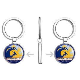 HJ Media Round Surfer On Wave Daytona Beach Florida (Surfing surf Retro Beach) Metal Round Metal Key Chain Keychain Ring