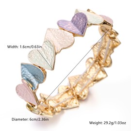 LUREME Gold Heart Bracelet for Women - Colorful Enamel Elastic Bangle, Adjustable Stretch Cute Charm Jewelry (bl003606-4)