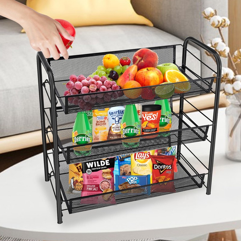 CVHOMEDECO. 3 Tier Fruit Basket Large Capacity Rectangular Metal Fruit