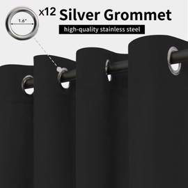 Easy-Going Outdoor Curtains Waterproof Windproof Weatherproof Curtain for Patio, Cabana, Porch, Pergola and Gazebo, Grommet Top and Tab Bottom Drape, 1panel, 110x120 inch, Black