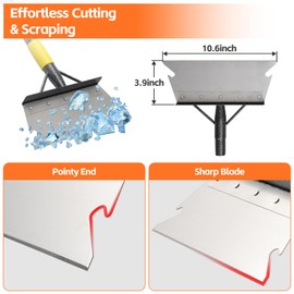 Floor Scraper Long Handle - Ice Snow Removal Tool,Multifunctional Garden Cleaning Flat Shovel,Heavy Duty Weed Scraper Metal Sharp Blade for Lawn Edging,Sidewalk Weeding,Driveway Steps Snow Shovel 60"