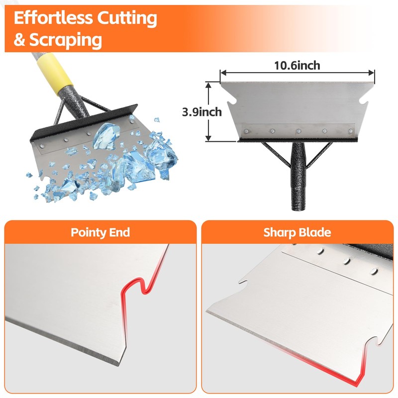 Floor Scraper Long Handle - Ice Snow Removal Tool,Multifunctional Garden