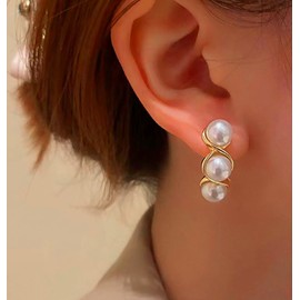 Iaceble Boho Linear Pearl Drop Earrings Pearl Bead Earrings Gold Pearl Stud Earrings Bridal Pearl Earrings Jewelry for Women