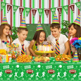 4 Pack Football Tablecloths Disposable Table Covers Touchdown Table Cloth Football Party Decoration Football Plastic Tablecloth for Rectangle Tables Football Theme Birthday Party Supplies 51 X 86IN