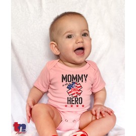 TeeNow - Mommy Is My Hero (Custom for Police, Fire & EMT) - Baby/Infant, Onesie/Bodysuit, Boy/Girl/Unisex (0-3 Months, Pink - EMT)