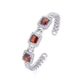 Link Rhodium Plated with Red Cubic Zirconia Curd Link Cuff Bangles