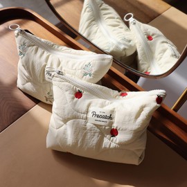 Precatch Makeup Pouch, Makeup Pouch for Women, Cosmetics Storage, Large Capacity, Small Storage Pouch, Storage Pouch, Makeup Pouch, Washroom Pouch, Fashionable Floral Pattern, Embroidery, Sanitary