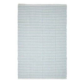 100% Cotton Gingham Check Rug Hand Woven Light Blue White 70 x 120 cm Washable at Home Kids Room or Large Bath Mat