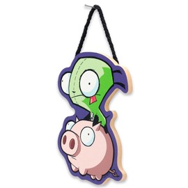 Invader Zim Gir and Pig Hanging Wood Wall Decor - Funny Invader Zim Sign for Home or Office