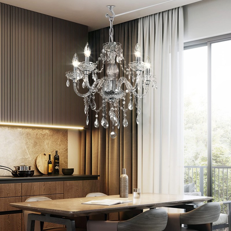 PAPAYA Plug-in 5 Light Crystal Hanging Pendant Lights Acrylic Chandelier
