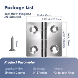 316 Stainless Steel Hinges Marine Grade 2 Pcs 2" x 2" Heavy Duty Boat Hatch Hinge Cabinet Butt Hinges Marine with Screws