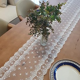 Inicia Camino de mesa de encaje de 12 x 50 pulgadas bordado para día festivo, bodas, pícnic, mesas de cena diarias, decoración blanca (poliéster, 31 x 130 cm)