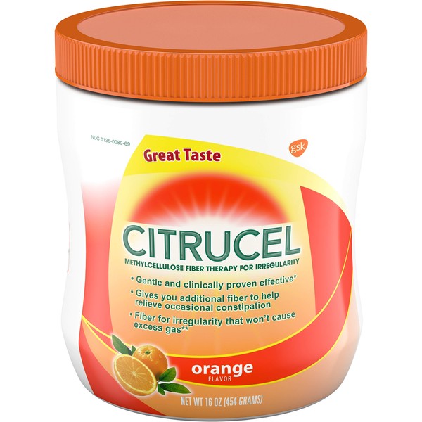 Citrucel Fiber Powder for Occasional Constipation Relief, Methylcellulose Fiber Powder, Orange Flavor - 16 Ounces