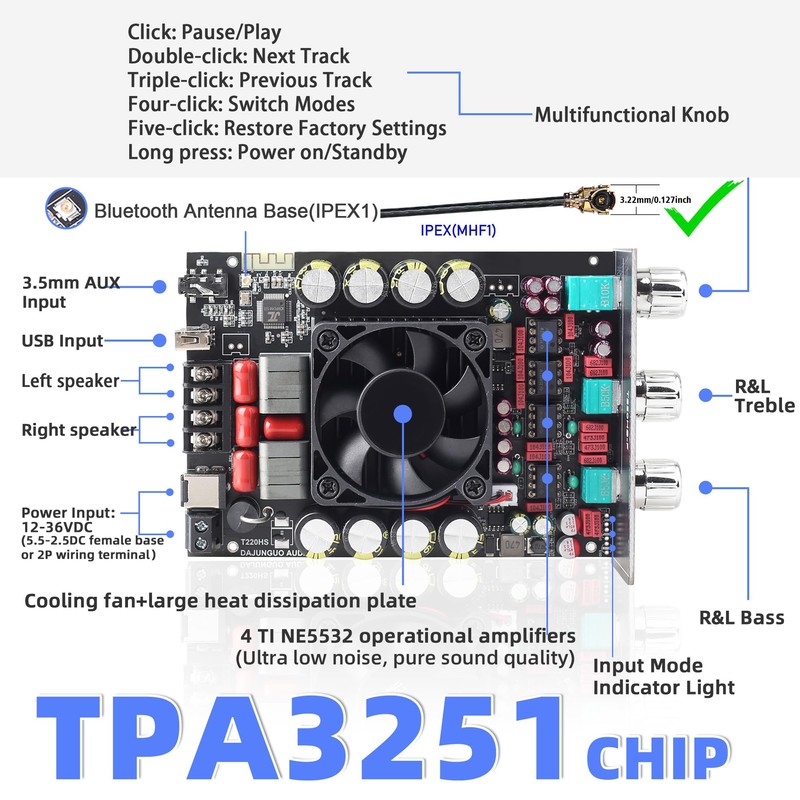 T220HS-W Power Amplifier Board 2.0 Channel 220W×2 with Treble and