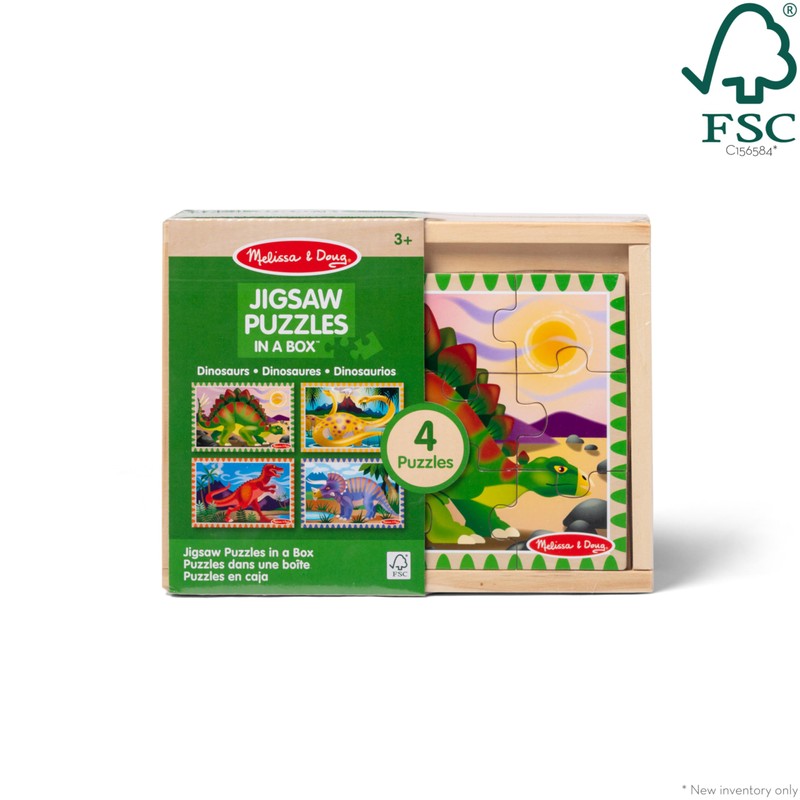 Melissa & Doug 4‑in‑1 Wooden Dinosaur Jigsaw Puzzle Set, 48
