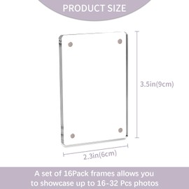 MaehSab 16 Pack Acrylic Refrigerator Magnet Picture Frames, High Transparency 2.3 x 3.5 Inch Clear Mini Fridge Frames for Instant Photos, Magnetic Frame for Refrigerator Display