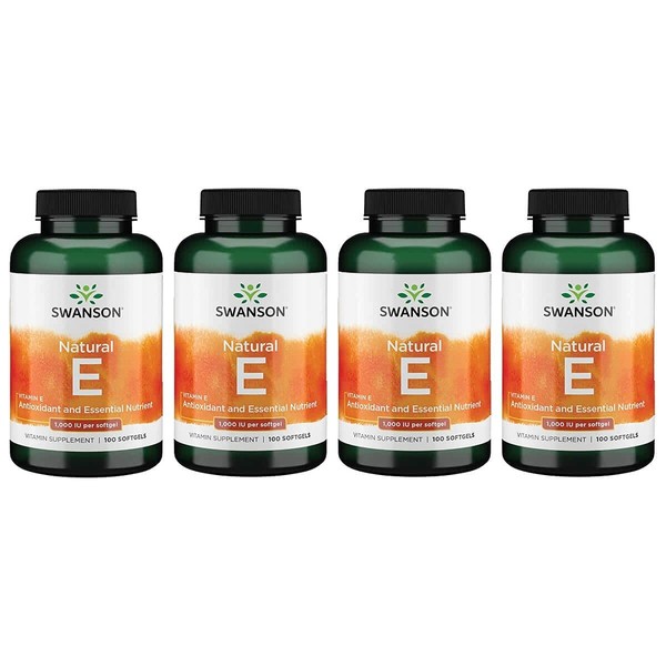 Swanson Vitamin E - Natural Vitamin Supplement Promoting Cardiovascular Health - Natural Formula Delivering Essential D-Alpha Tocopherols - (100 Softgels, 1000 IU Each) 4 Pack