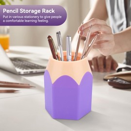 2 Pieces Pencil Shaped Pen Holders, Pencil Storage Organizer Cute Desktop Pen Cup Makeup Brush Container Stationery Storage for Office Home Decoration (Purple)