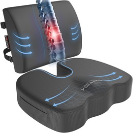 FORTEM Office Chair Cushion and Back Support for Office Chair, Lumbar Support Pillow, Memory Foam, Non Slip Sitting and Back Rest for Gaming, Car Seat Cushion, Chair Pad, XL