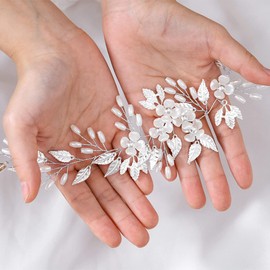 Unicra Bride Wedding Hair Vine Silver Floral Headpiece Pearl Bridal Headband Leaf Hair Accessories for Women and Girls