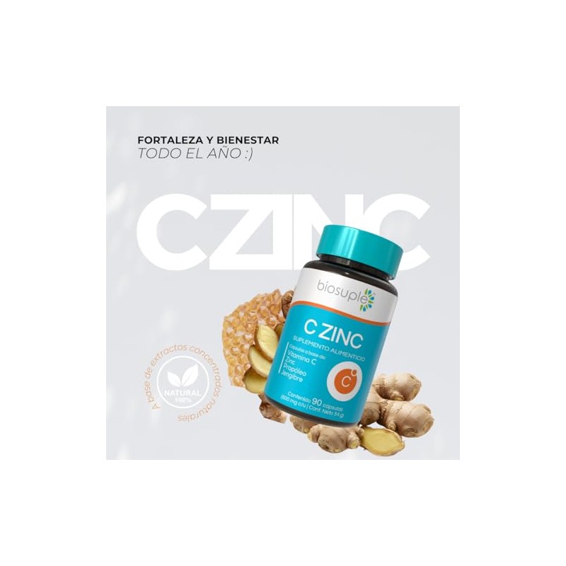BIOSUPLE Vitamina C con Zinc y Propóleo 90 Cápsulas |