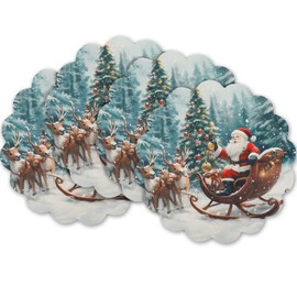 RGHSZ Christmas Round Placemats Set of 4, 15 Inch Winter Round Table Mats for Dining Decoration Santa Claus Table Mats Christmas Tree Holly Leaves Placemats