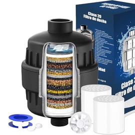 Filtro de cabezal de ducha de 20 etapas, con 2 cartuchos reemplazables, suavizante de agua de alto rendimiento para eliminar cloro, fluoruro y metales pesados (Negro)