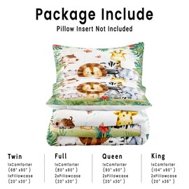 Yilinata Kids Comforter Set Jungle Safari Animals Printed Pattern Quilt Bedding Set with 1 Comforter and 1 Pillow Cover for Boys Girls Bedroom All Season, Twin 68x90inches