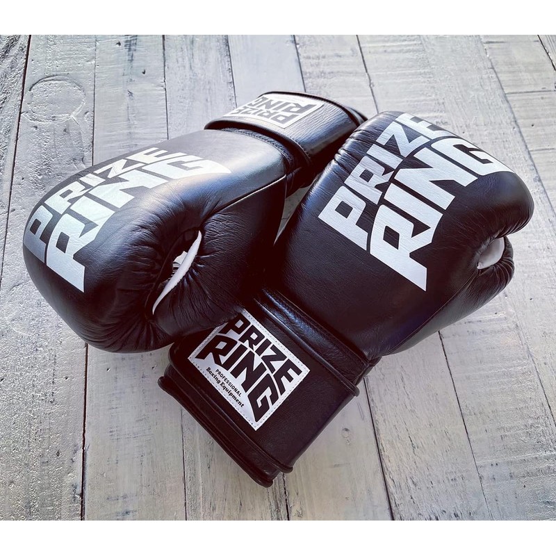PRIZE RING "Professional SX" Boxing Gloves Genuine Leather Black (16oz)