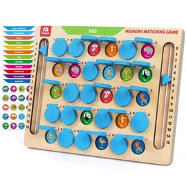 Coogam Memory Matching Game, Wooden Board Travel Toy with Memory Cards, Essential Activity for Road Trip Airplane/Car/Camping, Fine Motor Educational Gift Toy for 3 4 5 Year Old Kids
