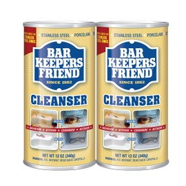 Bar Keepers Friend Powder Cleanser 12 Oz - Multipurpose Cleaner & Stain Remover - Bathroom, Kitchen & Outdoor Use - for Stainless Steel, Aluminum, Brass, Ceramic, Porcelain, Bronze and More (2 Pack)