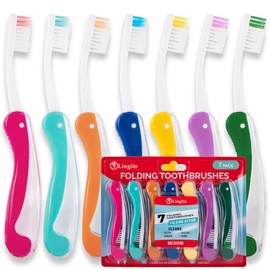 Lingito Travel Toothbrushes - Mini Toothbrush with Cover, Camping Toothbrush Kit (7 Pack Medium)