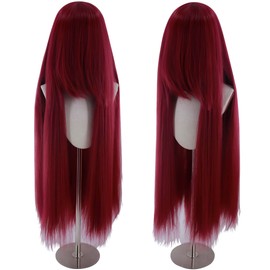 1M/40 INCH Long Straight Red Costume Wig for Women Heat Resistant Cosplay Red Wig Halloweem Party Dark Red Wig for Women Burgundy Red Wig with Bangs (#19)