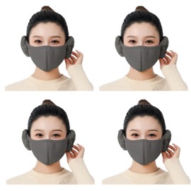 CAWKAY Thermal Mask, Face Cover, Ear Cover, Ear Cover, One-Piece, Women's, Kids, Windproof, Warm, Breathable, Work or School Commute, Bicycle, Bike (Gray, Set of 4)