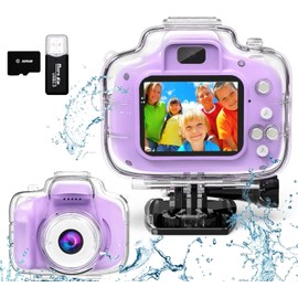 Seckton Kids Camera Waterproof for Girls 3-12 Year Old Children's Day Birthday 1080P Children Digital Camera Underwater HD Video Toddler Camera Toys 2 Inch Screen with 32GB Card (Light Purple)