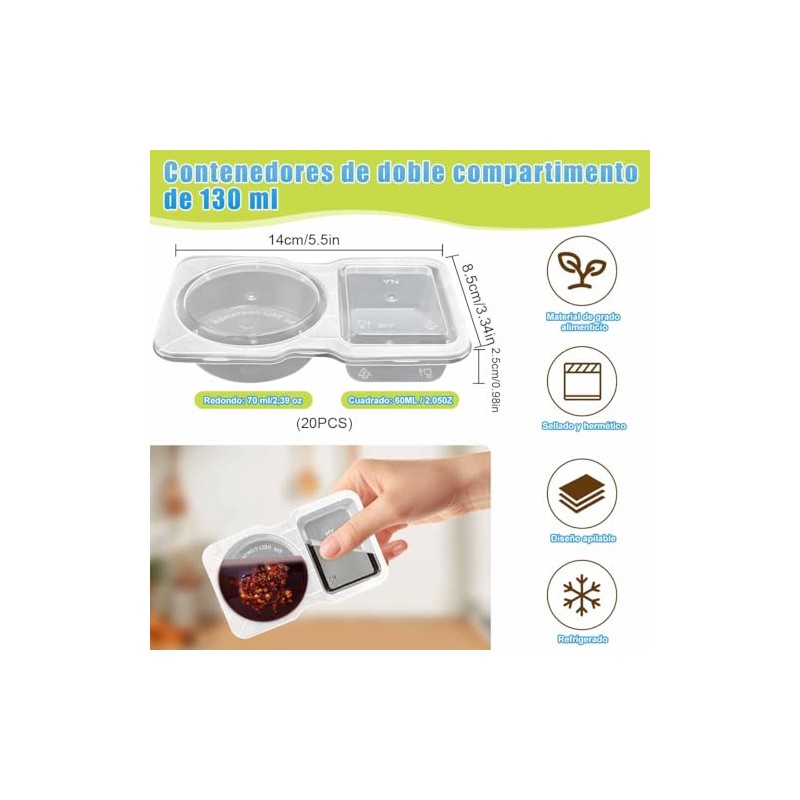 Uibolos 20pcs Snack Container,Contenedores para Snacks Reutilizables,Double Compartment Snack Containers
